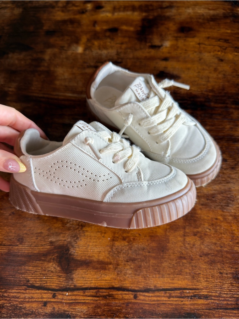 Kids Cream Canvas Sneakers with Brown Gum Sole